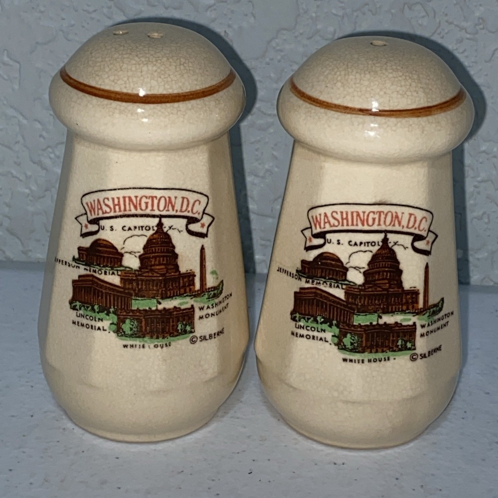 VTG Silberne Salt And Pepper Shakers Set Washington DC Monument White House